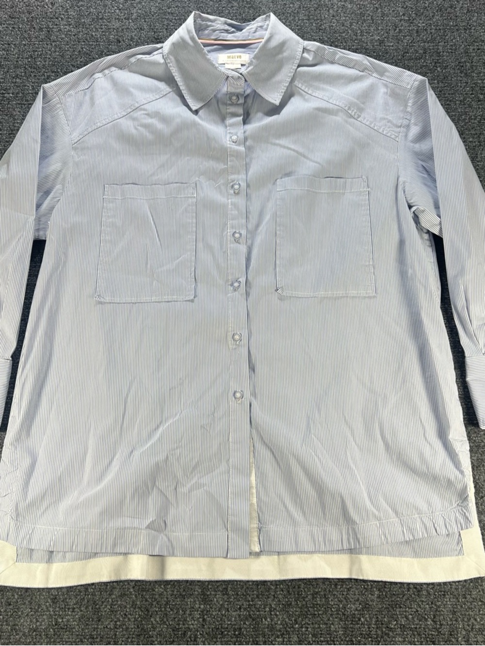 Maeve By Anthropologie Blue Striped Button Up Size 1X L/S Shirt Oversized Hi-low